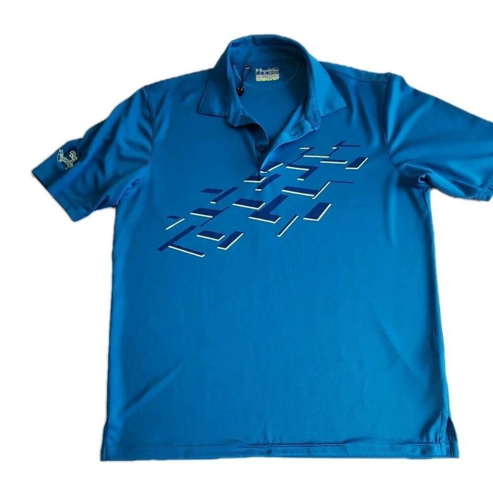 Under Armour Blue Geometric Design Polo Shirt Mens Medium Short Sleeve Golf